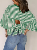 Womens Striped Top Loose Fit Short Sleeve Casual Tee