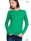 Plus Size Brushed Microfiber Long Sleeve Round Zenana