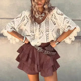Boho Chic Beach Western Crochet Floral Blouse