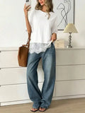 White Lace Trim Soft Lightweight Relaxed Fit Top