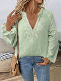 Boho Embroidery Cotton Blouse Women V Neck Bohemian Top