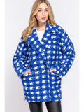 Long Sleeve Double Breasted Check Print Boucle Fleece Coat