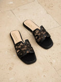 Britney Lace Mesh Sandals H-Cutout Square Toe Slides