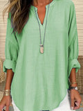 V-Neck Cotton and Linen Fashion Breathable Shirt