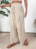Spring Casual Wide Leg Drawstring Pocket Pants