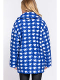 Long Sleeve Double Breasted Check Print Boucle Fleece Coat