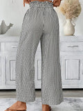 Black stripe tied high waist loose straight casual pants