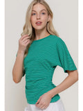 Short Dolman Sleeve Defined Silhouette Stripe Knit Top