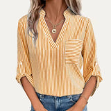 Classic Striped Pattren V Neck Half Sleeve Top