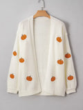 White Pumpkin Print Open Front Drop Shoulder Midi Cardigan
