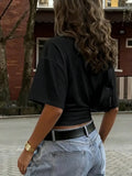 Crew Neck Ruched Waist Loose Slim Short Sleeve Tee