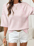 Striped Textured Tee Oversized Casual Boutique Top