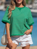 Striped Cotton Tee Oversized Casual Top