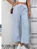 Wide Leg Pants Striped Women Drawstring Casual Pants