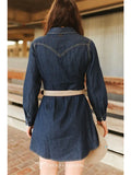 Classic Western Button Down Long Sleeve Denim Dress