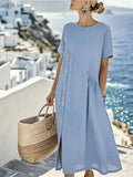 Button Decor Ruched Pocket Midi Dress