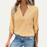 Classic Striped Pattren V Neck Half Sleeve Top