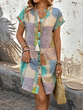 Elegant Printed V-Neck Button Up Dress