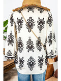 Fashion-W Boho Vintage Geometric 3/4 Sleeve V Neck Blouse