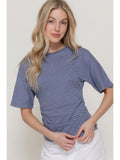 Short Dolman Sleeve Defined Silhouette Stripe Knit Top