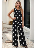 Pleated Polka Dot Tank Casual Wide Leg Two-Piece Outfit