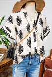 Fashion-W Boho Geometric Print Short Sleeve V Neck Blouse