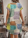 Elegant Printed V-Neck Button Up Dress