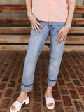 Light Wash Mid Rise Rhinestone Cuffed Boyfriend Jeans (28in)