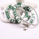 Green and White Game Day Bracelet Stack