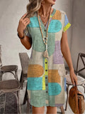 Elegant Printed V-Neck Button Up Dress