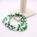Green and White Seed Bead Game Day Bracelet Stack