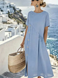 Button Decor Ruched Pocket Midi Dress