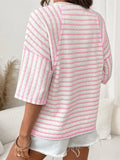 Striped Textured Tee Oversized Casual Boutique Top