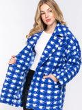 Long Sleeve Double Breasted Check Print Boucle Fleece Coat