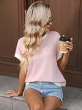 Contrast Trim Ribbed Short Sleeve Knit Top For Women