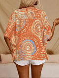 V-Neck Printed Resort-Style Batsleeved Top