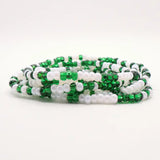Green and White Seed Bead Game Day Bracelet Stack