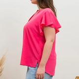 Plus Grid Print Split Neck Ladder Lace Trim Blouse