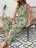 Print Sleeveless Top Wide Leg Pants Set