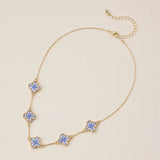 Blue Floral Clover Enamel Necklace – Gold Tone