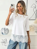 White Lace Trim Soft Lightweight Relaxed Fit Top