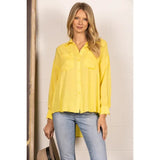 Yellow Button Up Lightweight Collared Blouse Top
