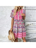 Ethnic Style Prints Loose V-Neck Short Dress