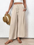 Spring Casual Wide Leg Drawstring Pocket Pants