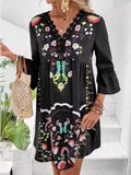 V-Neck Lace Patchwork Complete with Printed Dress